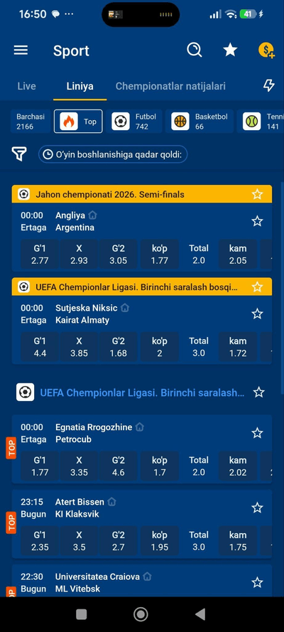 Ilovada sport garovini qanday qo'yaman?
